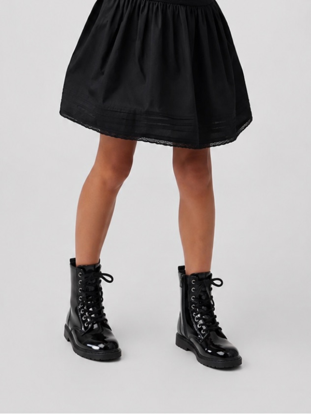 V.GAN Girls Patent Black Combat Boots